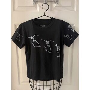 Fresh Laundry Medium Black Skeleton Skateboard Graphic Short Sleeve T Shirt